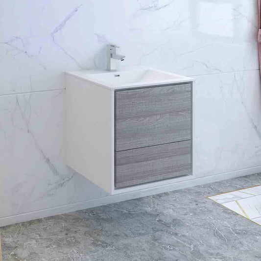 Fresca Catania 24" Wall Hung Modern Bathroom Cabinet w/ Integrated Sink - Luxe Bathroom Vanities