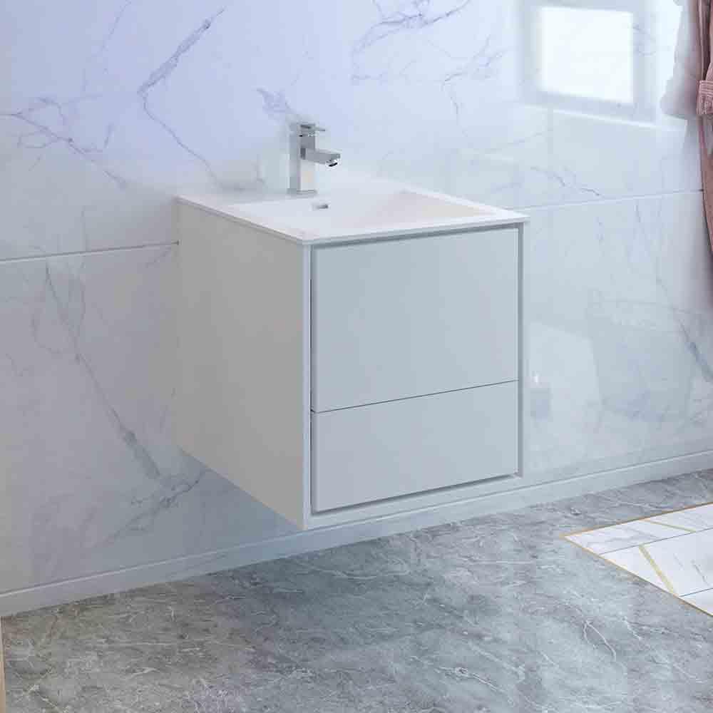 Fresca Catania 24" Wall Hung Modern Bathroom Cabinet w/ Integrated Sink - Luxe Bathroom Vanities