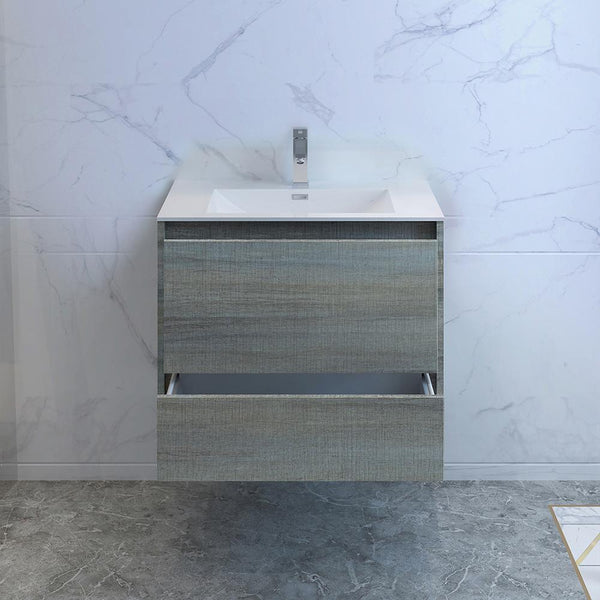 Fresca Catania 30" Wall Hung Modern Bathroom Cabinet w/ Integrated Sink - Luxe Bathroom Vanities