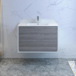 Fresca Catania 36" Wall Hung Modern Bathroom Cabinet w/ Integrated Sink - Luxe Bathroom Vanities