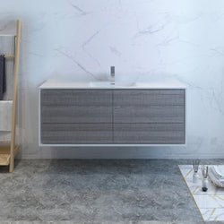 Fresca Catania 60" Wall Hung Modern Bathroom Cabinet w/ Integrated Single Sink - Luxe Bathroom Vanities