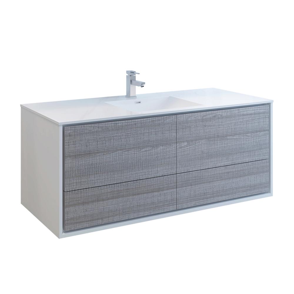 Fresca Catania 60" Wall Hung Modern Bathroom Cabinet w/ Integrated Single Sink - Luxe Bathroom Vanities