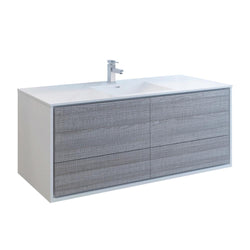 Fresca Catania 60" Wall Hung Modern Bathroom Cabinet w/ Integrated Single Sink - Luxe Bathroom Vanities