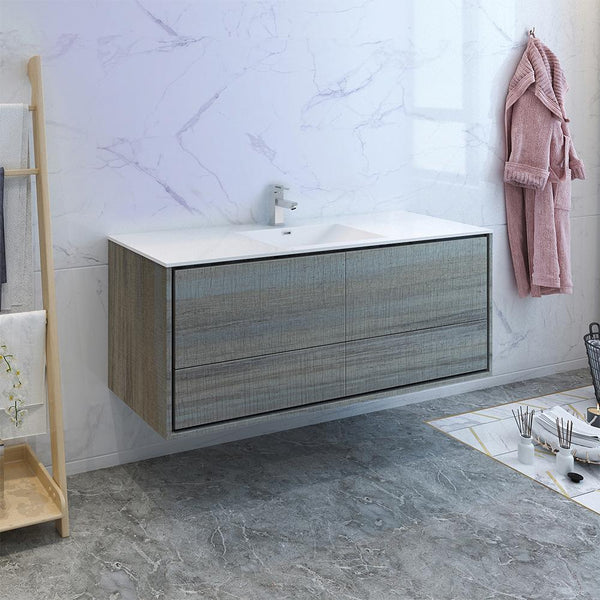 Fresca Catania 60" Wall Hung Modern Bathroom Cabinet w/ Integrated Single Sink - Luxe Bathroom Vanities