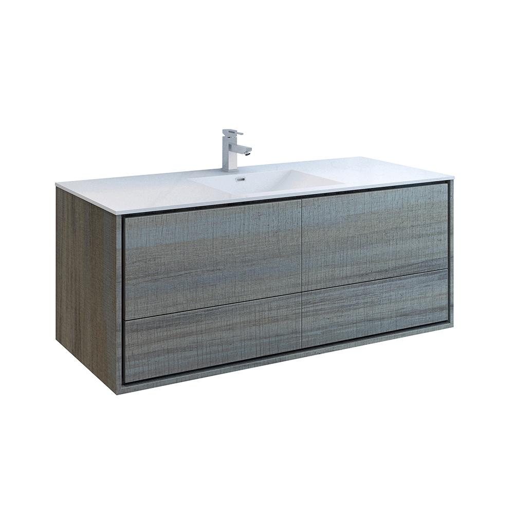 Fresca Catania 60" Wall Hung Modern Bathroom Cabinet w/ Integrated Single Sink - Luxe Bathroom Vanities