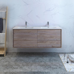 Fresca Catania 60" Wall Hung Modern Bathroom Cabinet w/ Integrated Double Sink - Luxe Bathroom Vanities