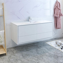 Fresca Catania 60" Wall Hung Modern Bathroom Cabinet w/ Integrated Single Sink - Luxe Bathroom Vanities