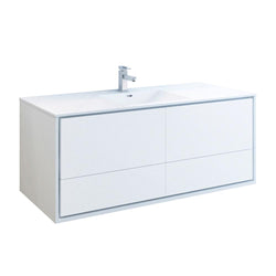 Fresca Catania 60" Wall Hung Modern Bathroom Cabinet w/ Integrated Single Sink - Luxe Bathroom Vanities