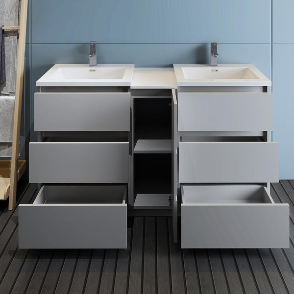 Fresca Lazzaro 60" Free Standing Double Sink Modern Bathroom Cabinet w/ Integrated Sinks - Luxe Bathroom Vanities