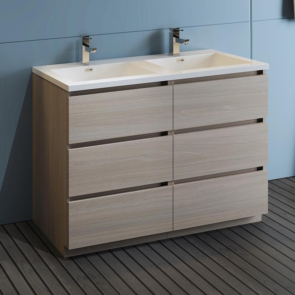 Fresca Lazzaro 48" Free Standing Modern Bathroom Cabinet w/ Integrated Double Sink - Luxe Bathroom Vanities