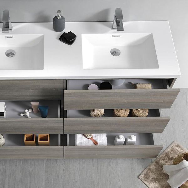 Fresca Lazzaro 60" Free Standing Modern Bathroom Cabinet w/ Integrated Double Sink - Luxe Bathroom Vanities