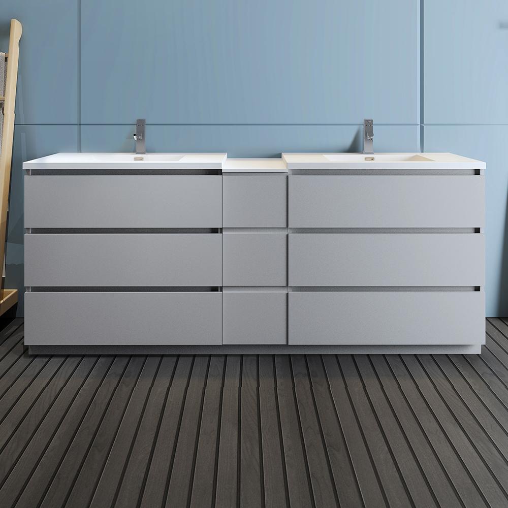 Fresca Lazzaro 84" Free Standing Double Sink Modern Bathroom Cabinet w/ Integrated Sinks - Luxe Bathroom Vanities