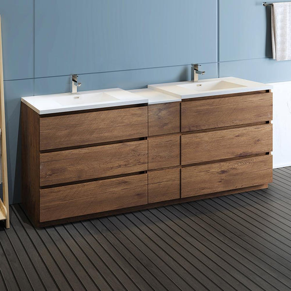 Fresca Lazzaro 84" Free Standing Double Sink Modern Bathroom Cabinet w/ Integrated Sinks - Luxe Bathroom Vanities