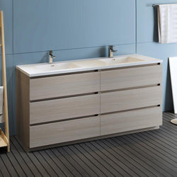 Fresca Lazzaro 72" Free Standing Modern Bathroom Cabinet w/ Integrated Double Sink - Luxe Bathroom Vanities