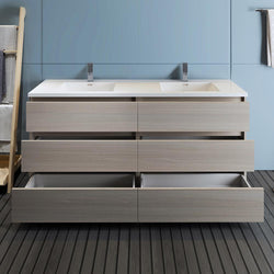 Fresca Lazzaro 72" Free Standing Modern Bathroom Cabinet w/ Integrated Double Sink - Luxe Bathroom Vanities
