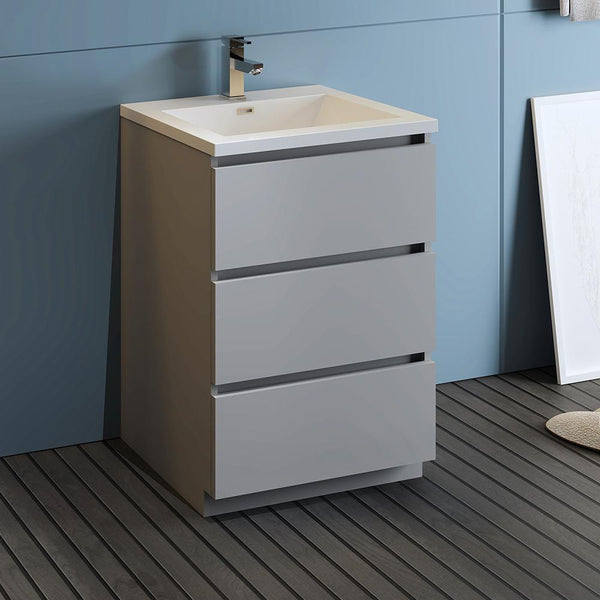 Fresca Lazzaro 24" Free Standing Modern Bathroom Cabinet w/ Integrated Sink - Luxe Bathroom Vanities