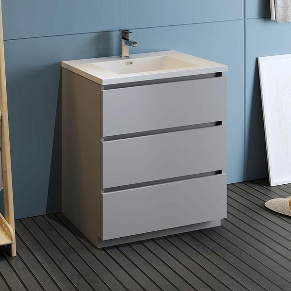 Fresca Lazzaro 30" Free Standing Modern Bathroom Cabinet w/ Integrated Sink - Luxe Bathroom Vanities