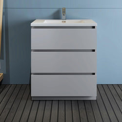 Fresca Lazzaro 30" Free Standing Modern Bathroom Cabinet w/ Integrated Sink - Luxe Bathroom Vanities