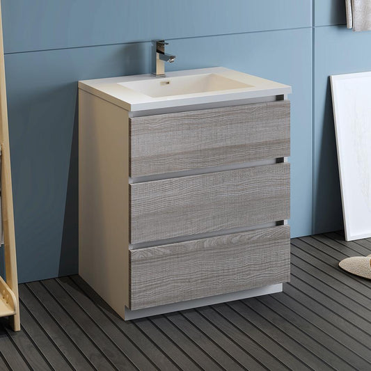 Fresca Lazzaro 30" Free Standing Modern Bathroom Cabinet w/ Integrated Sink - Luxe Bathroom Vanities