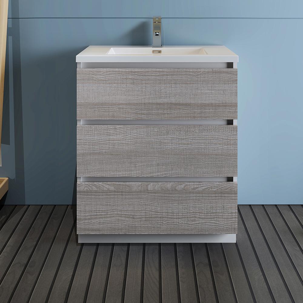 Fresca Lazzaro 30" Free Standing Modern Bathroom Cabinet w/ Integrated Sink - Luxe Bathroom Vanities