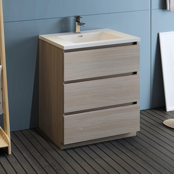 Fresca Lazzaro 30" Free Standing Modern Bathroom Cabinet w/ Integrated Sink - Luxe Bathroom Vanities