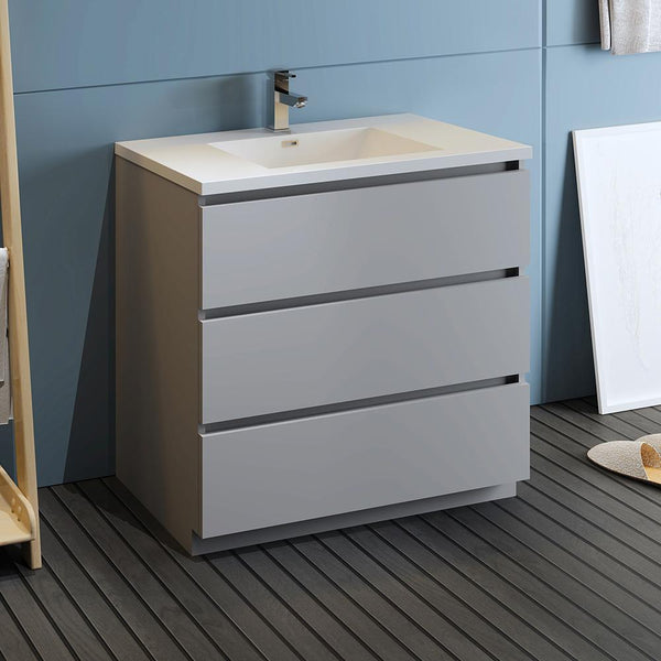 Fresca Lazzaro 36" Free Standing Modern Bathroom Cabinet w/ Integrated Sink - Luxe Bathroom Vanities