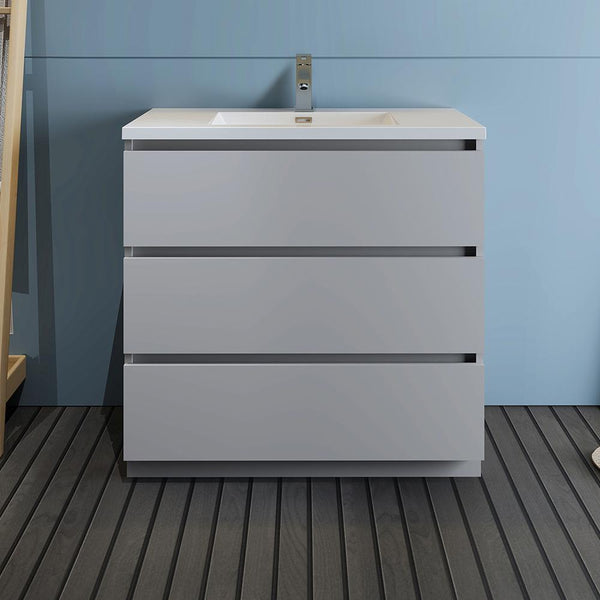 Fresca Lazzaro 36" Free Standing Modern Bathroom Cabinet w/ Integrated Sink - Luxe Bathroom Vanities