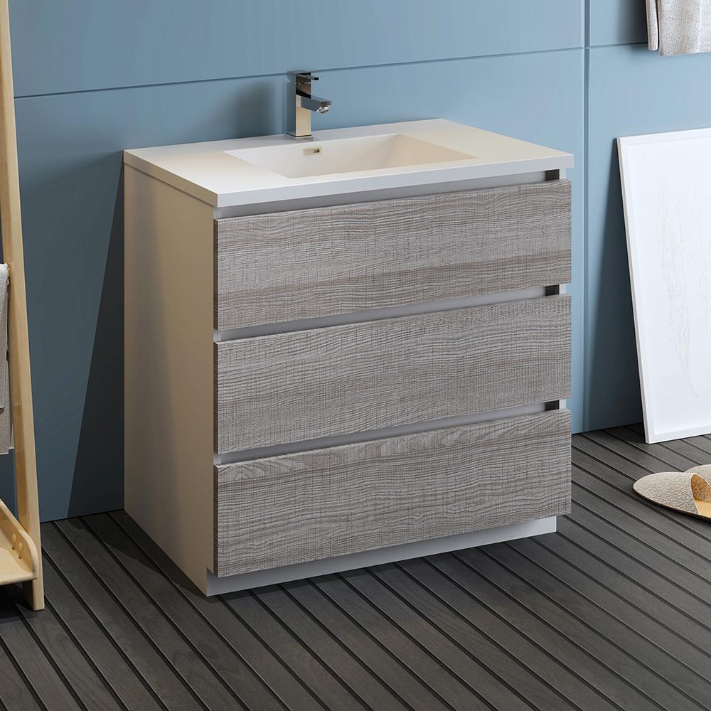 Fresca Lazzaro 36" Free Standing Modern Bathroom Cabinet w/ Integrated Sink - Luxe Bathroom Vanities