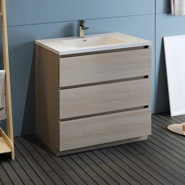 Fresca Lazzaro 36" Free Standing Modern Bathroom Cabinet w/ Integrated Sink - Luxe Bathroom Vanities