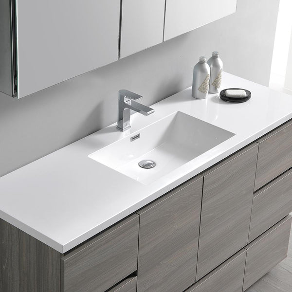 Fresca Lazzaro 60" Free Standing Modern Bathroom Cabinet w/ Integrated Single Sink - Luxe Bathroom Vanities