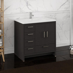 Fresca Imperia 36" Dark Free Standing Modern Bathroom Cabinet w/ Integrated Sink - Left Version - Luxe Bathroom Vanities