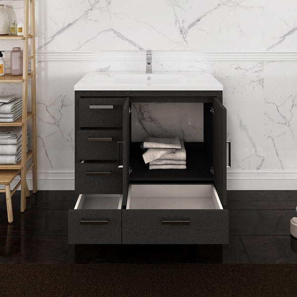 Fresca Imperia 36" Dark Free Standing Modern Bathroom Cabinet w/ Integrated Sink - Left Version - Luxe Bathroom Vanities