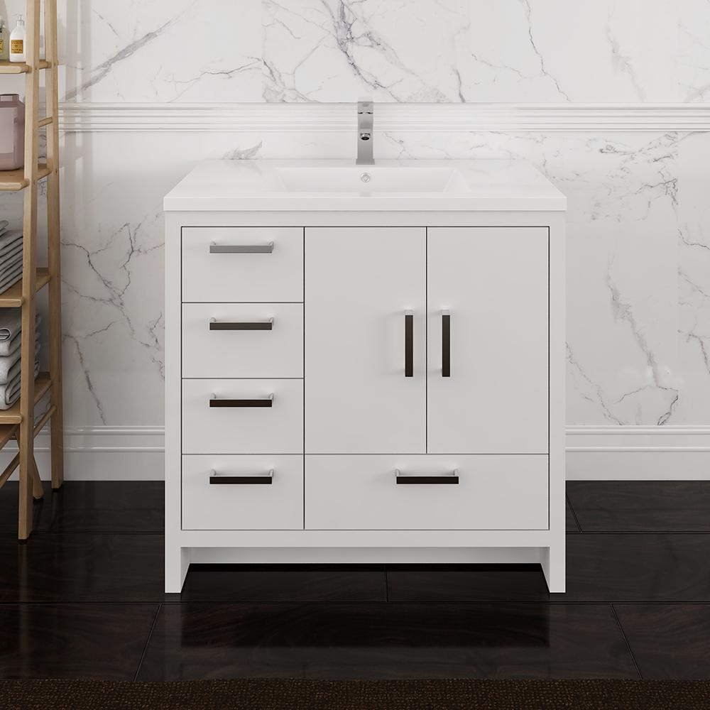 Fresca Imperia 36" Free Standing Modern Bathroom Cabinet w/ Integrated Sink - Left Version - Luxe Bathroom Vanities