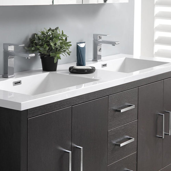 Fresca Imperia 60" Dark Free Standing Modern Bathroom Cabinet w/ Integrated Double Sink - Luxe Bathroom Vanities