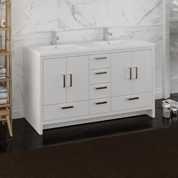 Fresca Imperia 60" Free Standing Modern Bathroom Cabinet w/ Integrated Double Sink - Luxe Bathroom Vanities