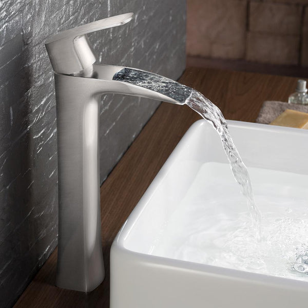 Fresca Fortore Single Hole Vessel Mount Bathroom Vanity Faucet - Brushed Nickel - Luxe Bathroom Vanities