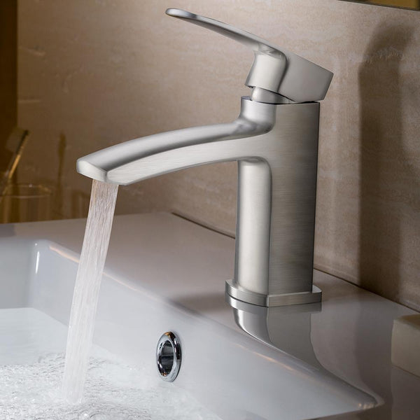 Fresca Fiora Single Hole Mount Bathroom Vanity Faucet - Brushed Nickel - Luxe Bathroom Vanities