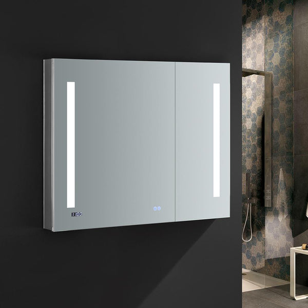 Fresca Tiempo 36" Wide x 30" Tall Bathroom Medicine Cabinet w/ LED Lighting & Defogger - Luxe Bathroom Vanities