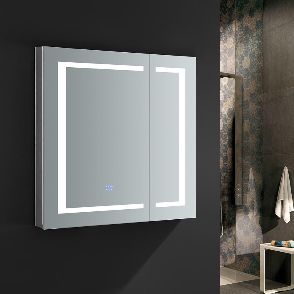 Fresca Spazio 30" Wide x 30" Tall Bathroom Medicine Cabinet w/ LED Lighting & Defogger - Luxe Bathroom Vanities