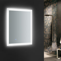 Fresca Angelo 24" Wide x 30" Tall Bathroom Mirror w/ Halo Style LED Lighting and Defogger - Luxe Bathroom Vanities
