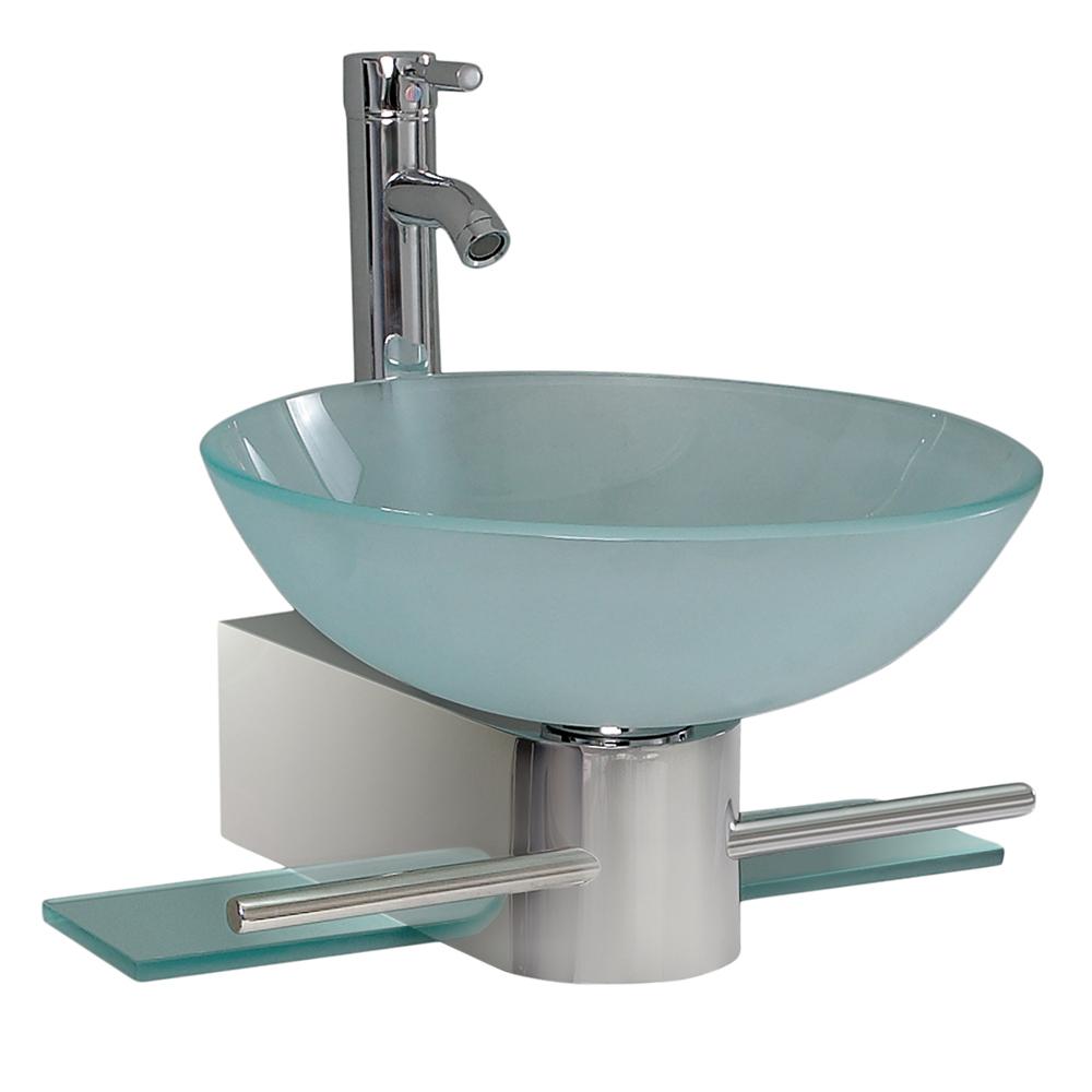 Fresca Cristallino 18" Modern Glass Bathroom Vanity w/ Frosted Vessel Sink - Luxe Bathroom Vanities