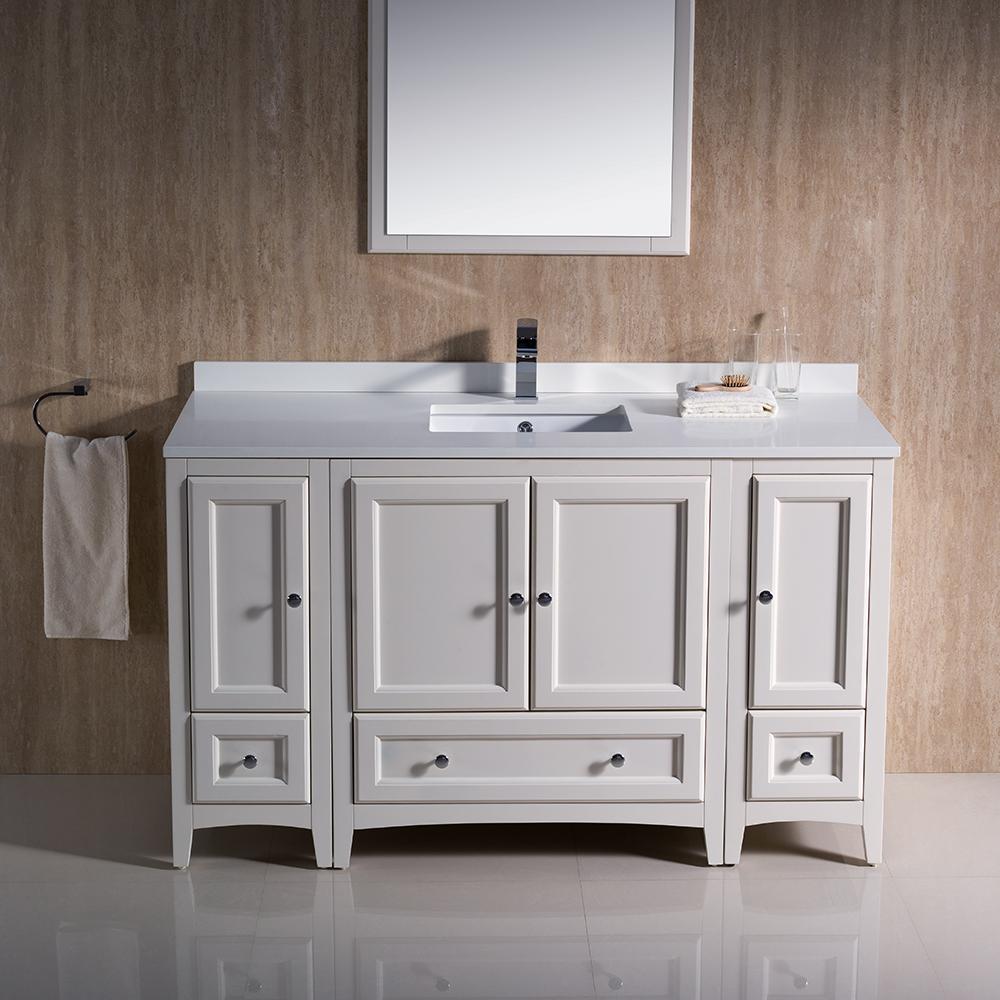 Fresca Oxford 54" Antique White Traditional Bathroom Vanity - Luxe Bathroom Vanities