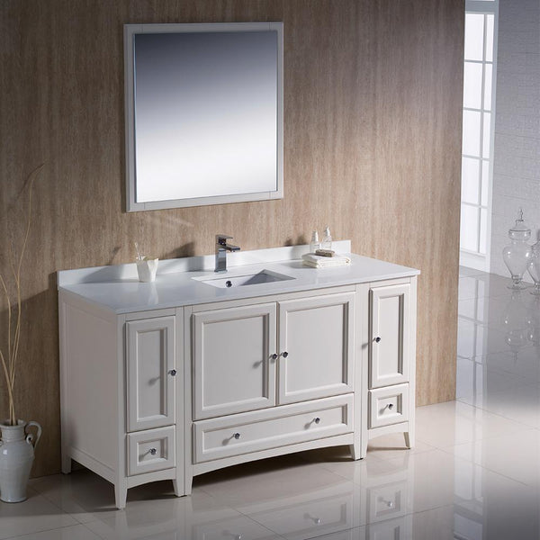 Fresca Oxford 60" Antique White Traditional Bathroom Vanity - Luxe Bathroom Vanities