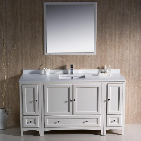 Fresca Oxford 60" Antique White Traditional Bathroom Vanity - Luxe Bathroom Vanities