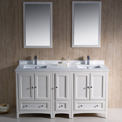 Fresca Oxford 60" Antique White Traditional Double Sink Bathroom Vanity w/ 5 Soft Close Doors - Luxe Bathroom Vanities