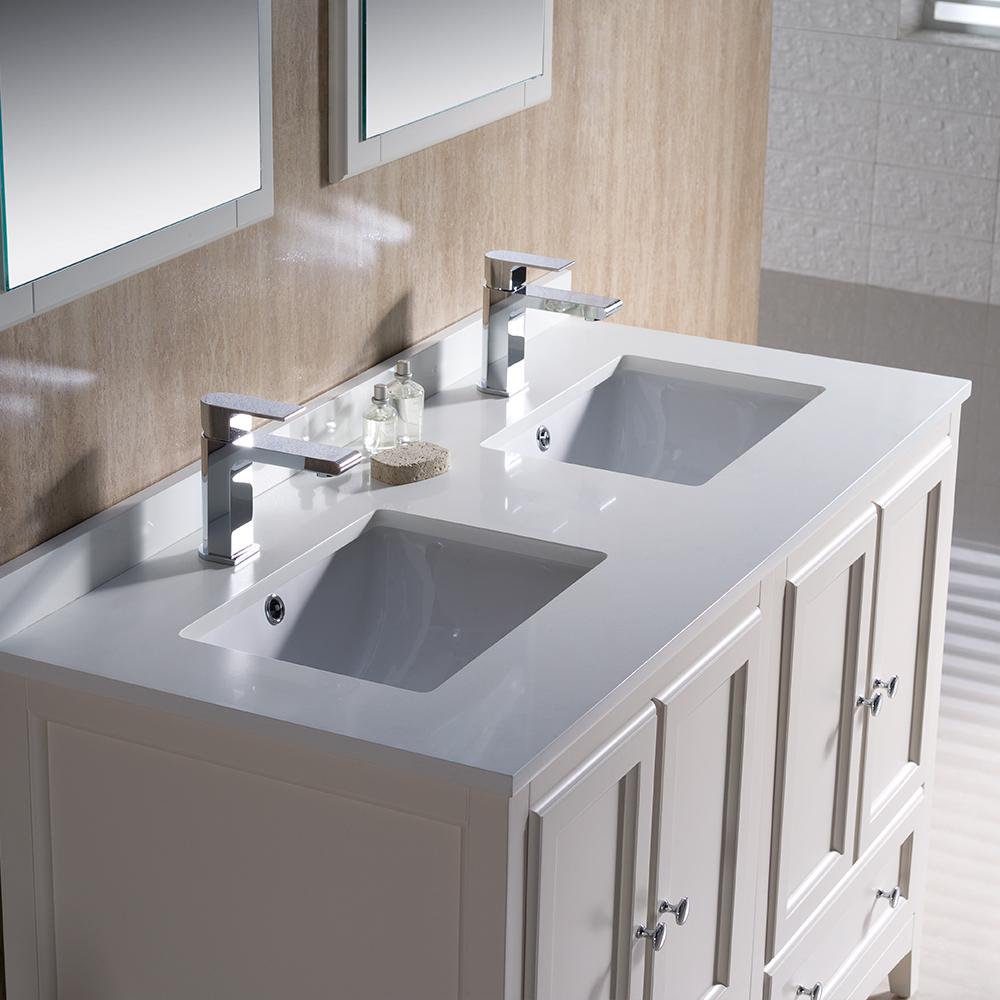 Fresca Oxford 48" Antique White Traditional Double Sink Bathroom Vanity - Luxe Bathroom Vanities