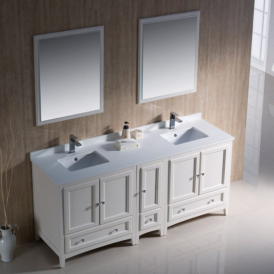 Fresca Oxford 72" Antique White Traditional Double Sink Bathroom Vanity w/ 5 Soft Close Doors - Luxe Bathroom Vanities