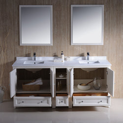 Fresca Oxford 72" Antique White Traditional Double Sink Bathroom Vanity w/ 5 Soft Close Doors - Luxe Bathroom Vanities
