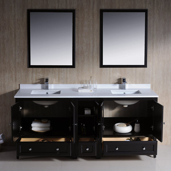 Fresca Oxford 72" Espresso Traditional Double Sink Bathroom Vanity w/ 5 Soft Close Doors - Luxe Bathroom Vanities