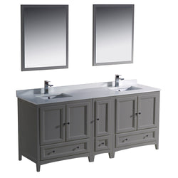 Fresca Oxford 72" Gray Traditional Double Sink Bathroom Vanity w/ 5 Soft Close Doors - Luxe Bathroom Vanities